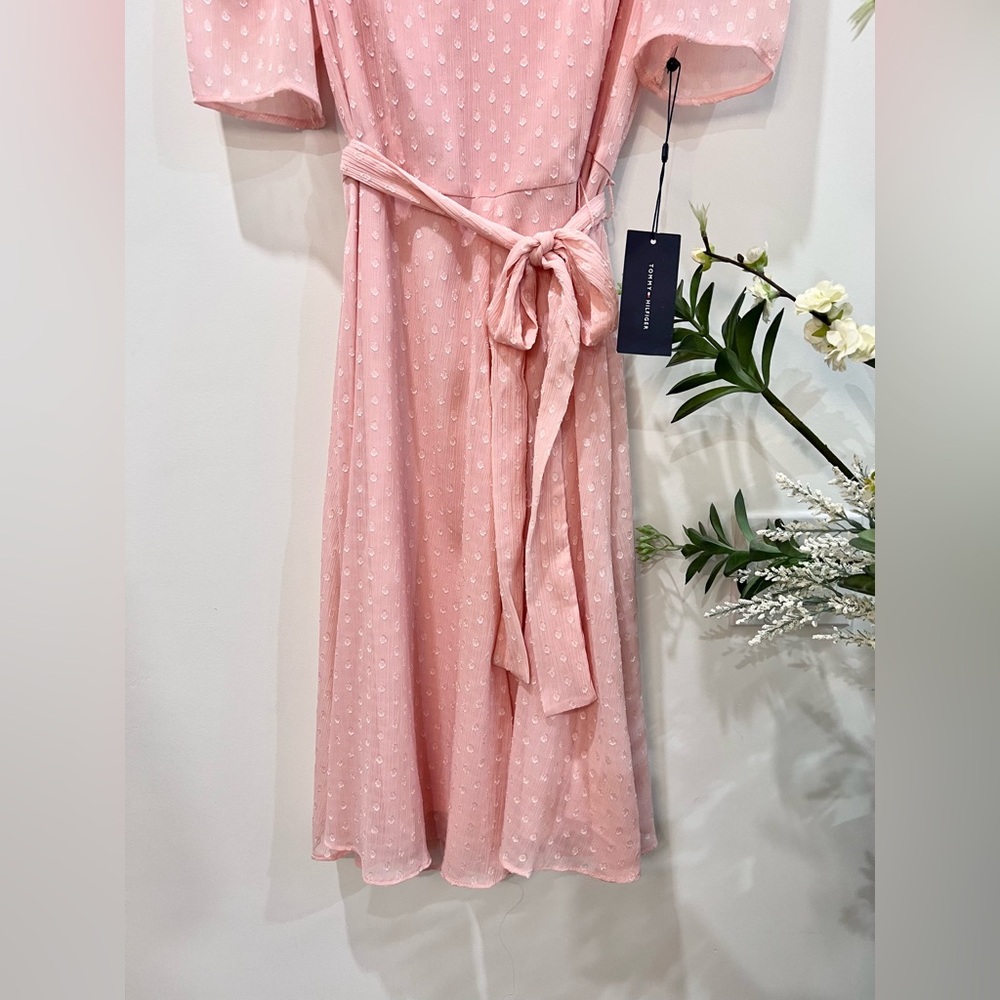 Tommy Hilfiger Women's Puff Sleeve V-Neck Tie Waist Chiffon Mini Dress - Picture 5 of 12